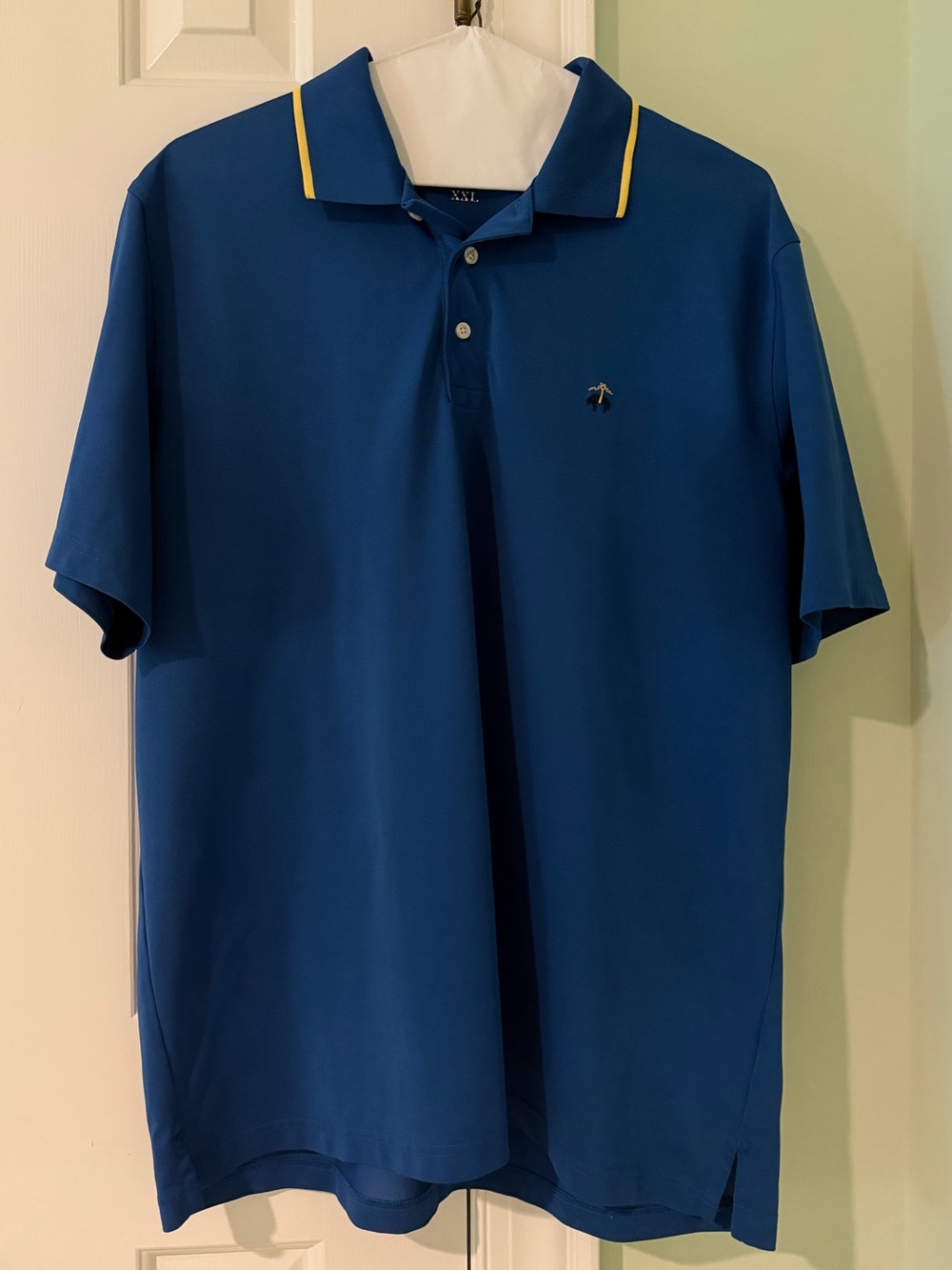 Brooks Brothers Royal Blue Performance Series Pique Polo with Yellow Collar Trim